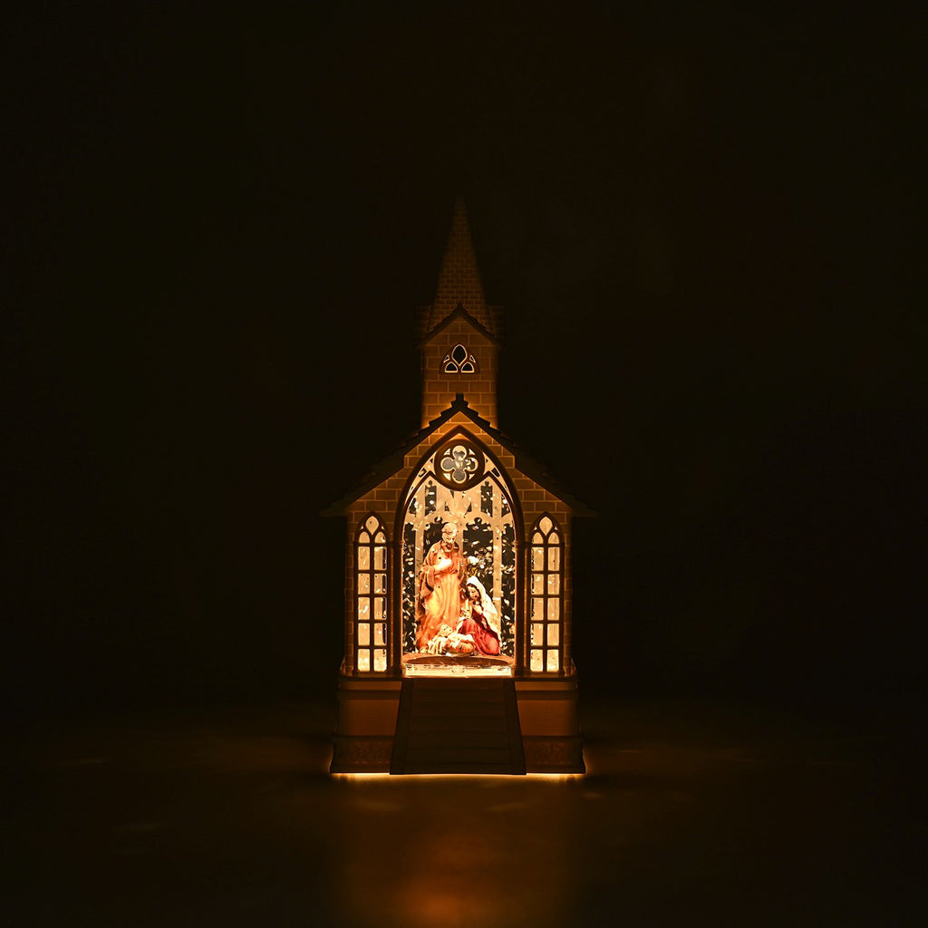Weihnachts Deko Heilige Familie, warmweißes LED, 2 Weihnachtsmelodien, 11 x 7.8 x 23 cm, Weiß, Batteriebetrieb 3 x AAA nicht enthalten