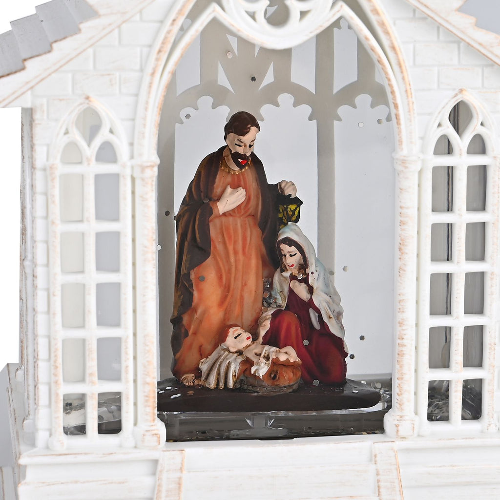 Weihnachts Deko Heilige Familie, warmweißes LED, 2 Weihnachtsmelodien, 11 x 7.8 x 23 cm, Weiß, Batteriebetrieb 3 x AAA nicht enthalten
