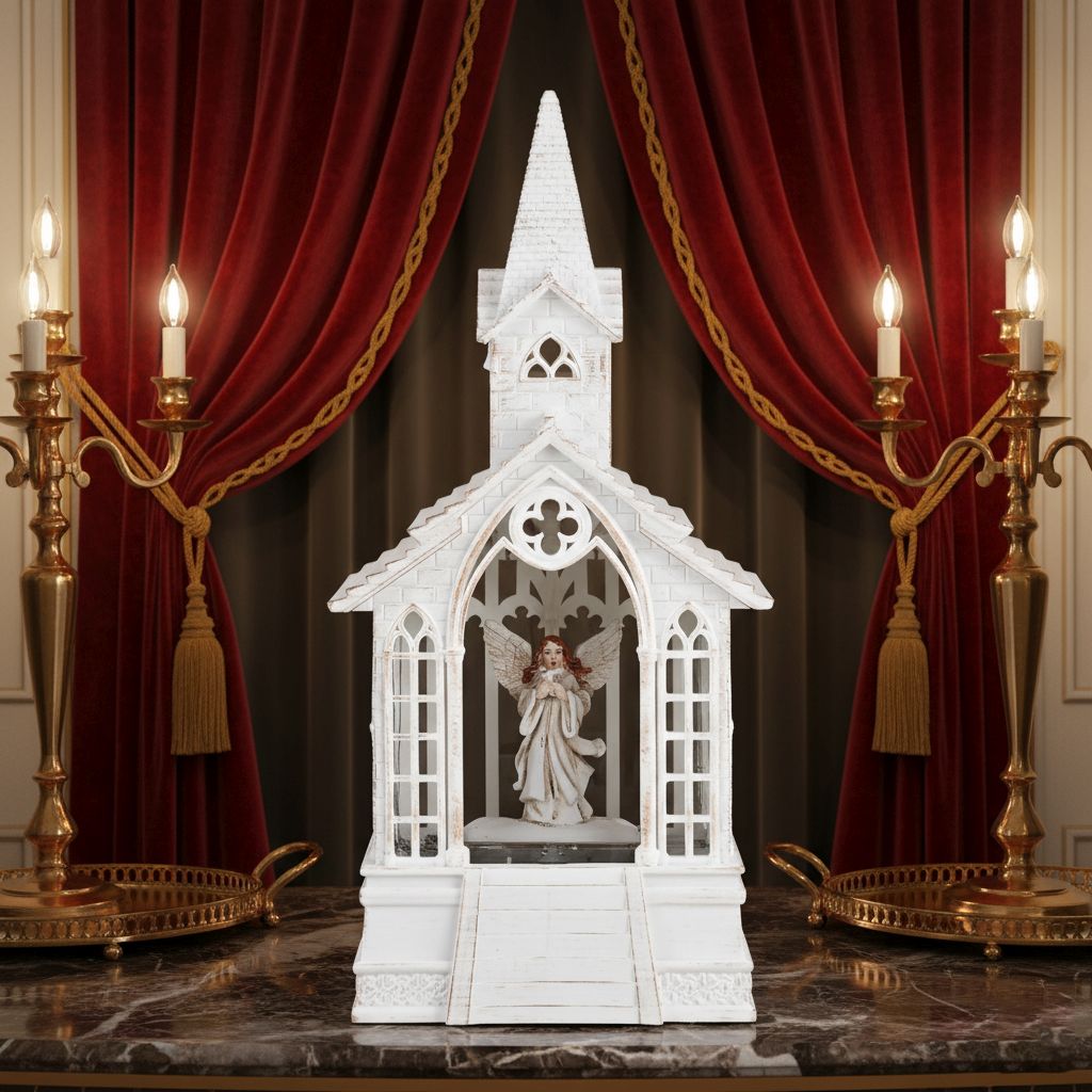 Weihnachts Deko Wasser Lampe Kirche Engel, warmweißes LED, 2 Weihnachtsmelodien, 11 x 7.8 x 23 cm, Weiß, Batteriebetrieb 3 x AAA nicht enthalten