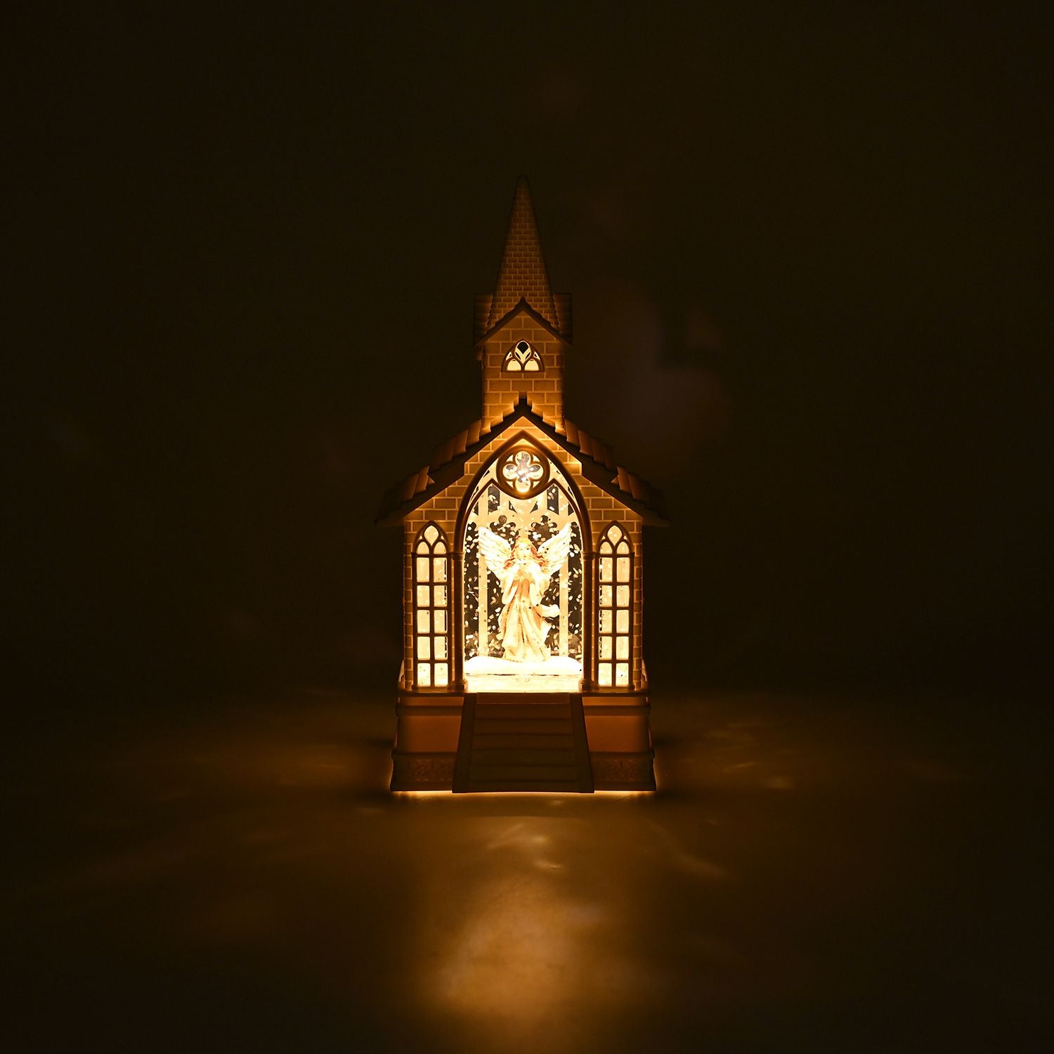 Weihnachts Deko Wasser Lampe Kirche Engel, warmweißes LED, 2 Weihnachtsmelodien, 11 x 7.8 x 23 cm, Weiß, Batteriebetrieb 3 x AAA nicht enthalten