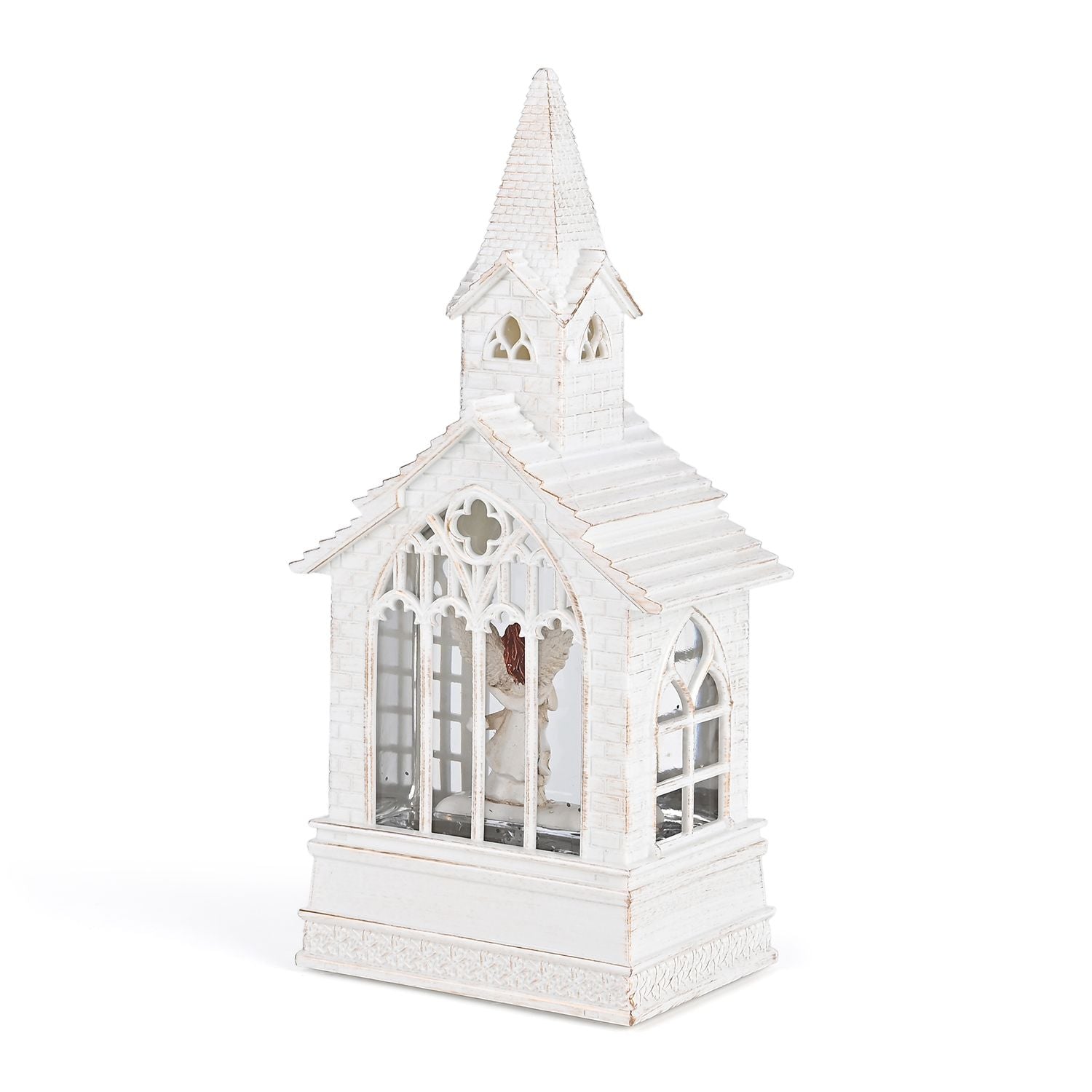 Weihnachts Deko Wasser Lampe Kirche Engel, warmweißes LED, 2 Weihnachtsmelodien, 11 x 7.8 x 23 cm, Weiß, Batteriebetrieb 3 x AAA nicht enthalten