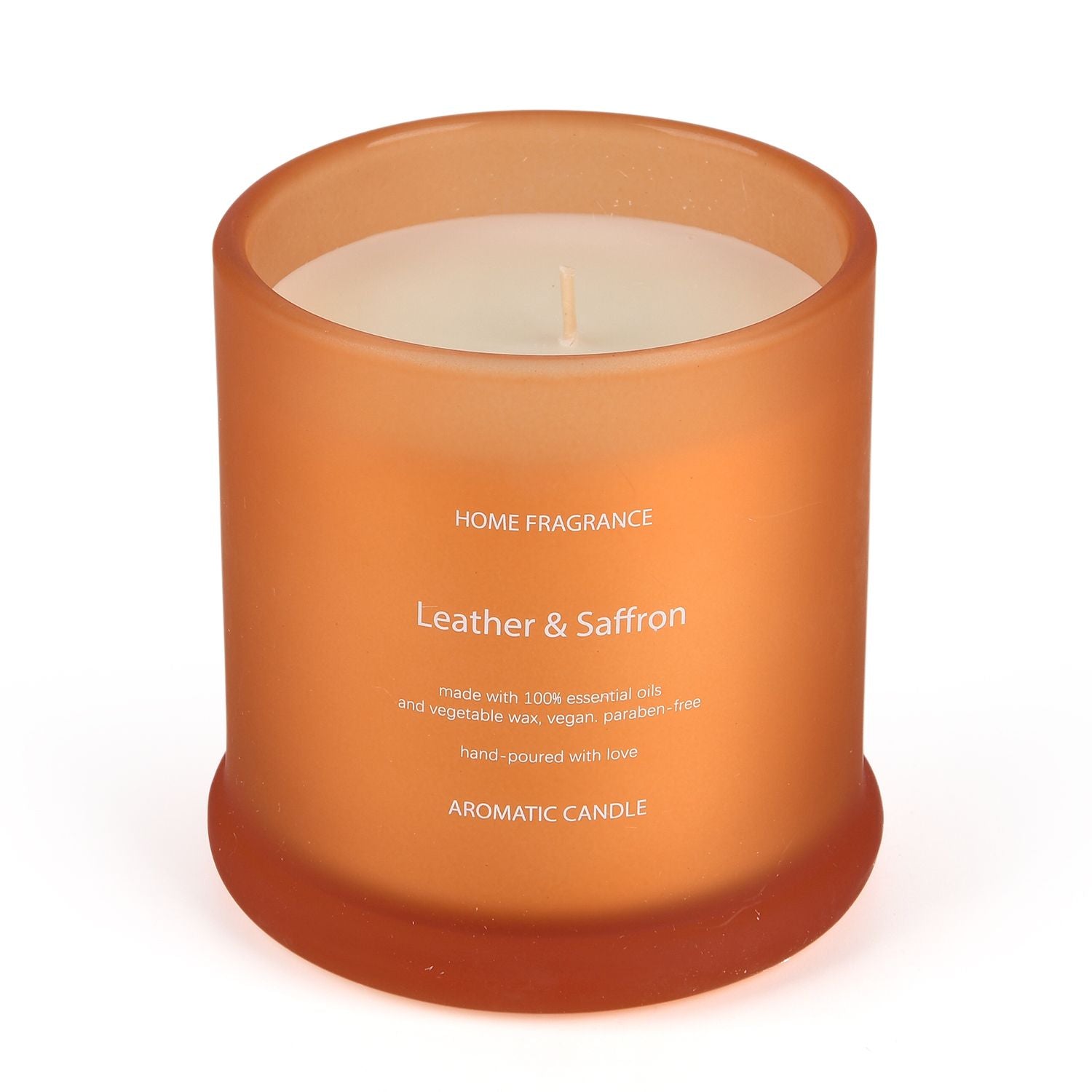 LIVMORE Home Fragrance Kollektion, Duftkerze im Farbglas, Orange, Leder Safran, 370 g Sojawachs, 55 Std., 10,2 x 10,2 x 13 cm