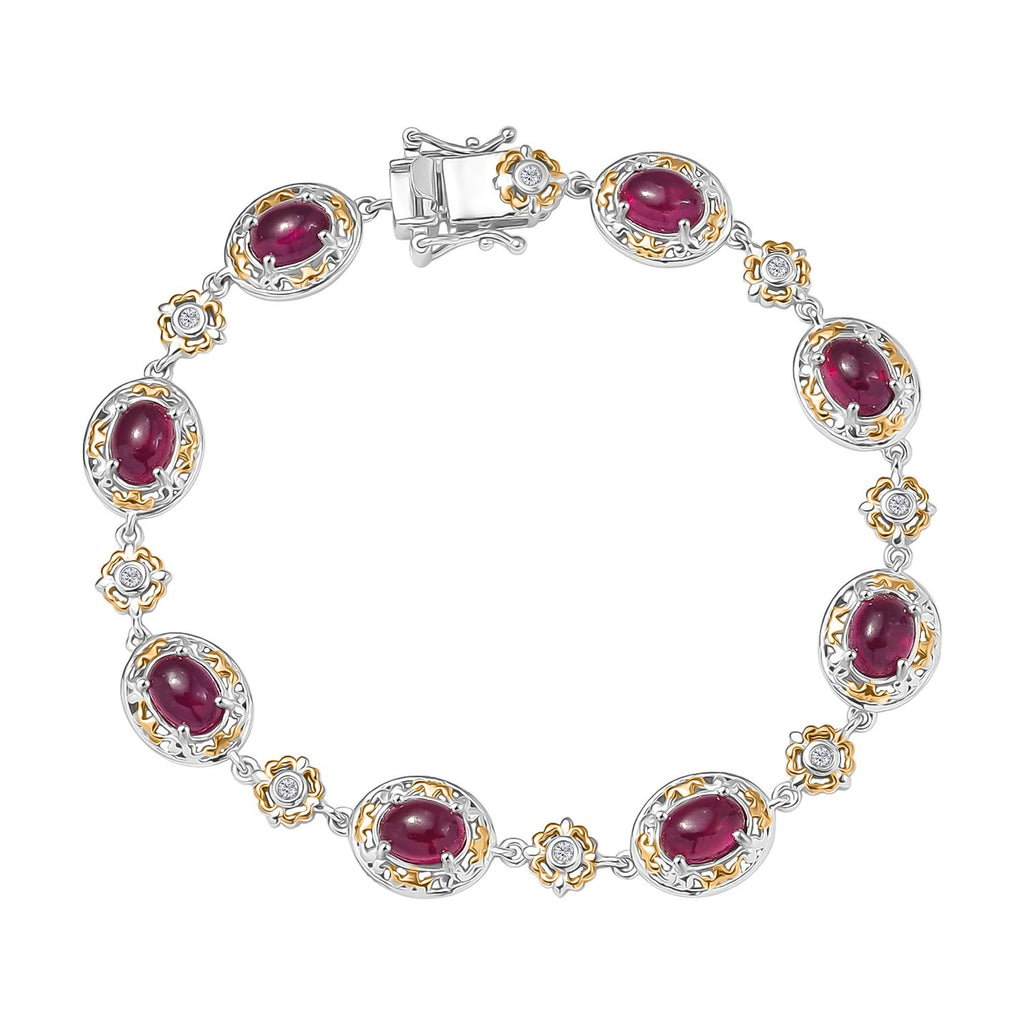 Königlicher Glamour- AAA Afrikanischer Rubin (Fissure gefüllt), Weißer Zirkon Armband ca. 19 cm 925 Silber rhodiniert ca. 12.37 ct