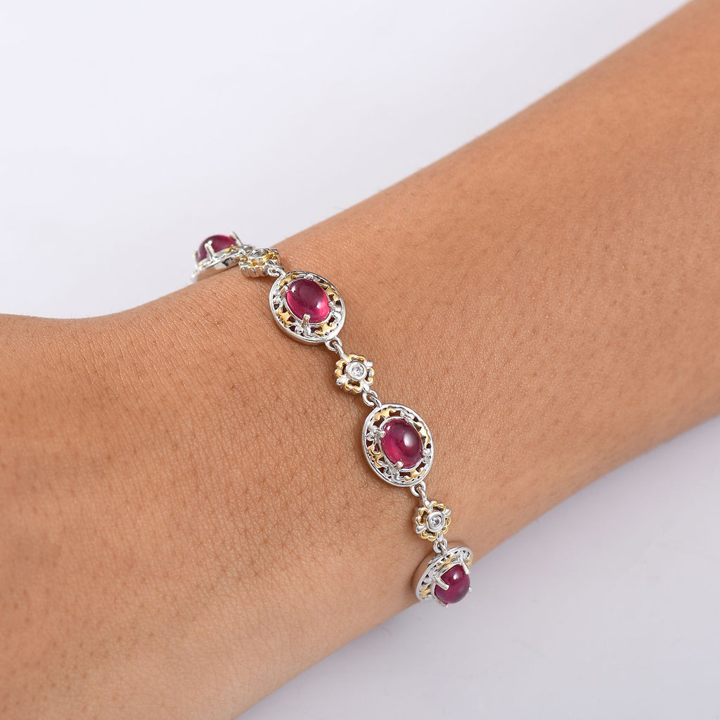 Königlicher Glamour- AAA Afrikanischer Rubin (Fissure gefüllt), Weißer Zirkon Armband ca. 19 cm 925 Silber rhodiniert ca. 12.37 ct
