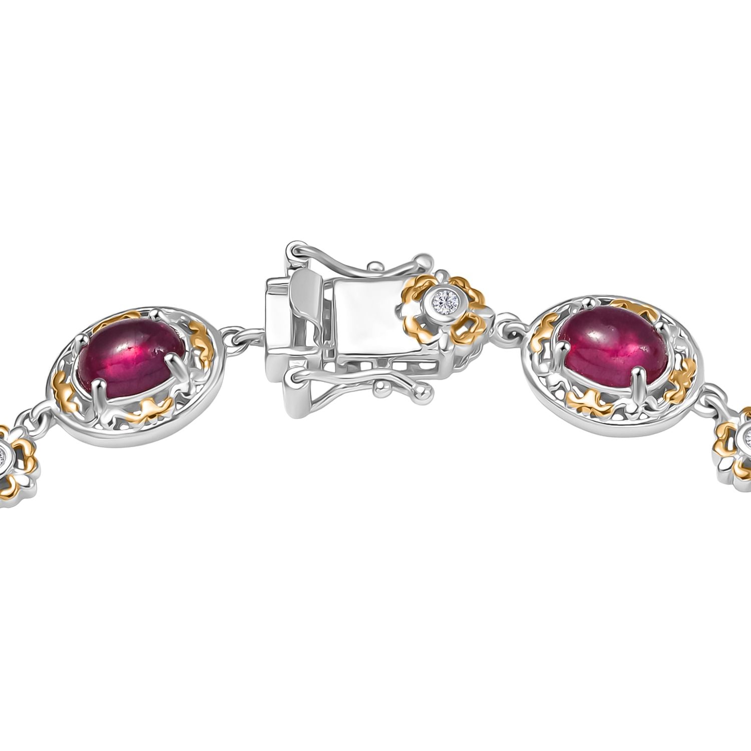 Königlicher Glamour- AAA Afrikanischer Rubin (Fissure gefüllt), Weißer Zirkon Armband ca. 19 cm 925 Silber rhodiniert ca. 12.37 ct