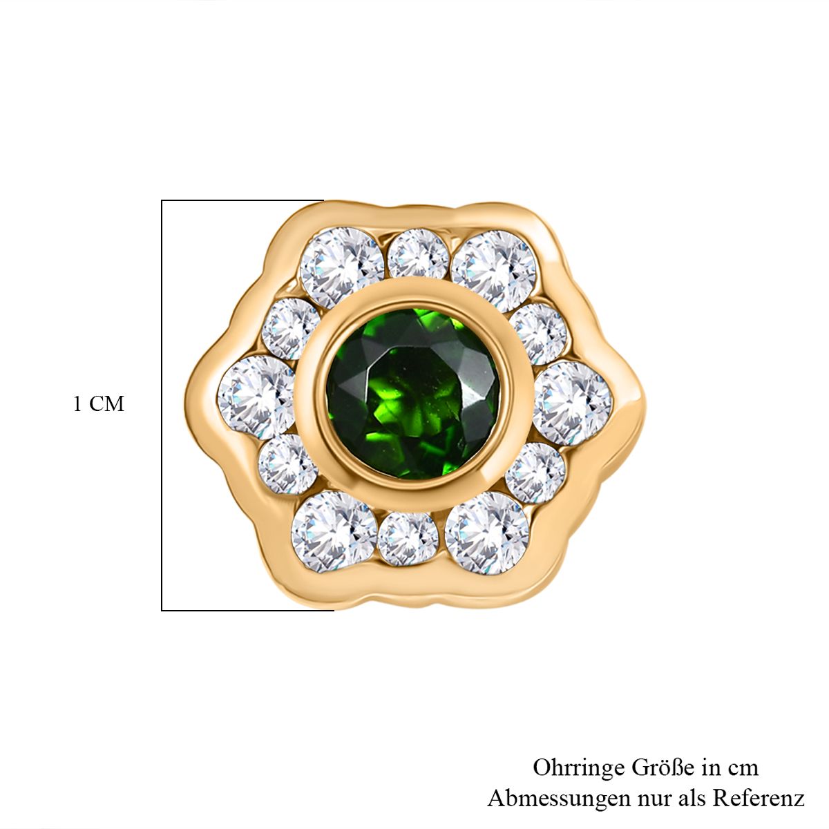 Natürlicher Chromdiopsid, Moissanit Ohrringe 925 Silber vergoldet ca. 1.08 ct