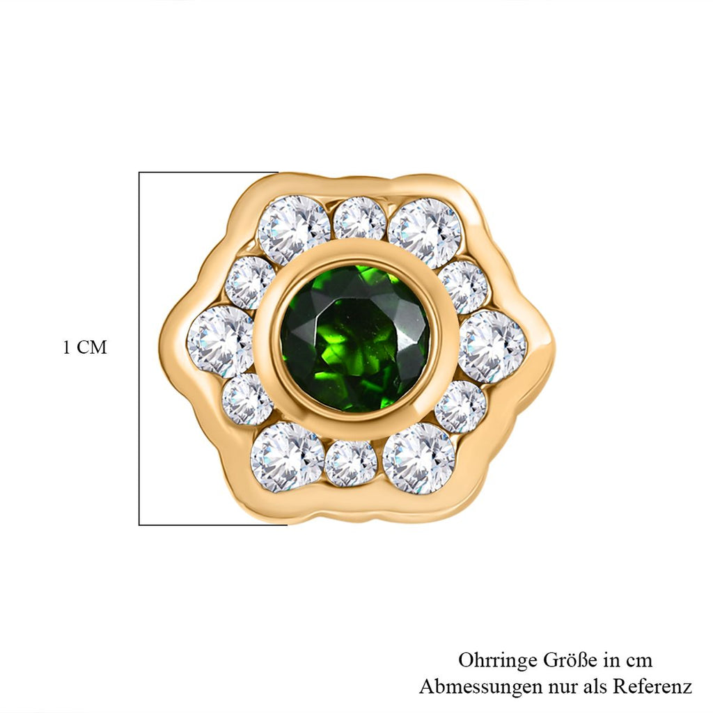 Natürlicher Chromdiopsid, Moissanit Ohrringe 925 Silber vergoldet ca. 1.08 ct