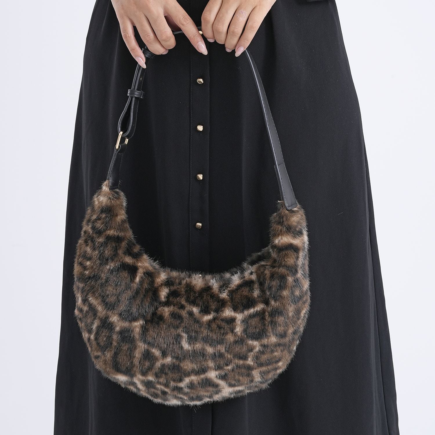 Leopardenmuster-Hobo-Tasche, 30x20 cm, Braun-Beige
