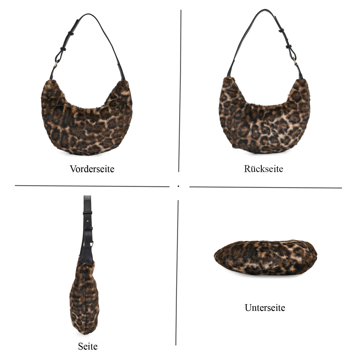 Leopardenmuster-Hobo-Tasche, 30x20 cm, Braun-Beige