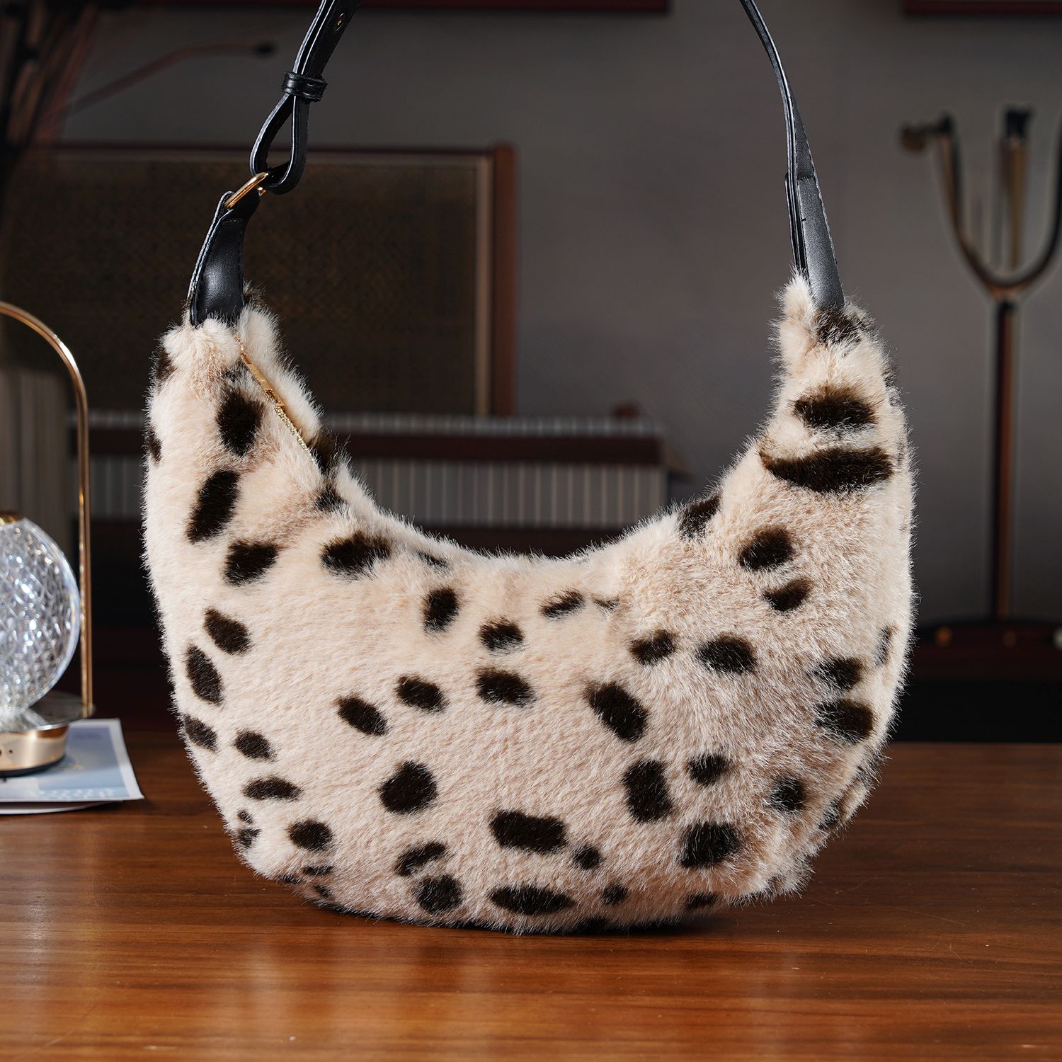 Leopardenmuster-Hobo-Tasche, 30x20 cm, Beige-Coffee
