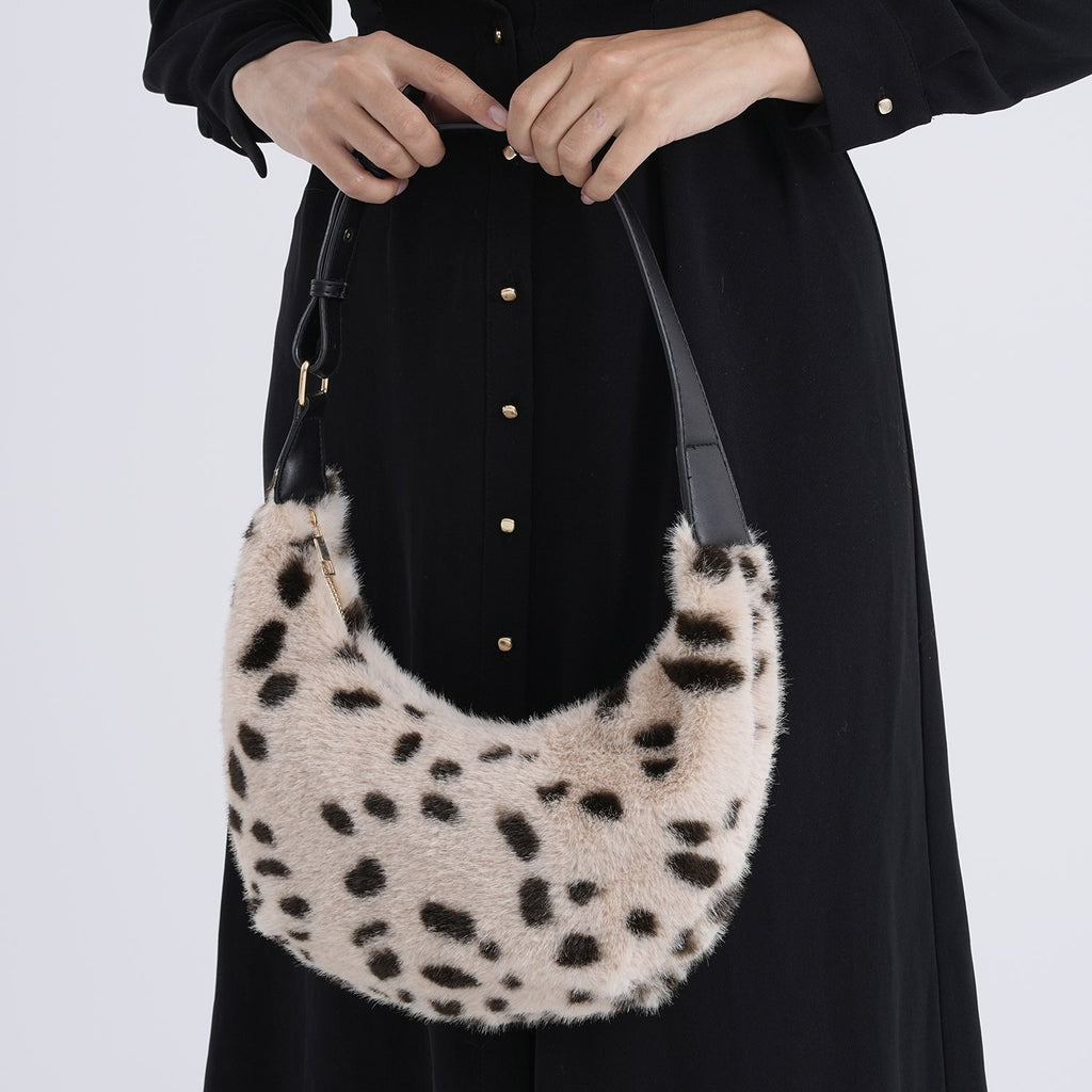 Leopardenmuster-Hobo-Tasche, 30x20 cm, Beige-Coffee