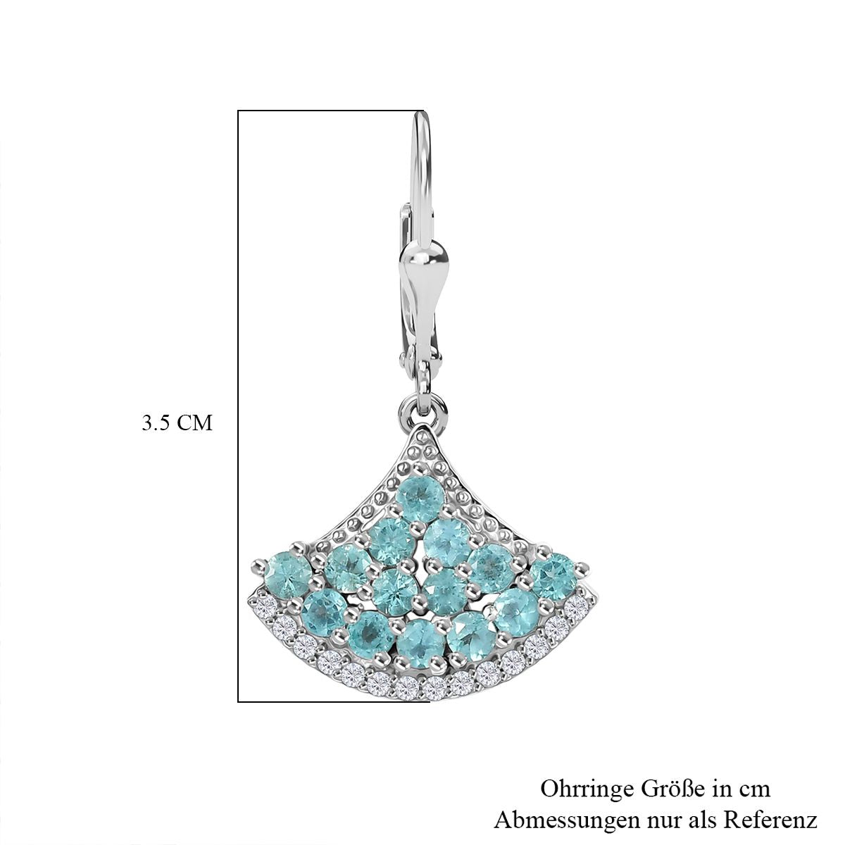 Djoy Betroka Blauer Apatit, Weißer Zirkon Meereskiesel Ohrringe 925 Silber rhodiniert ca. 2.74 ct
