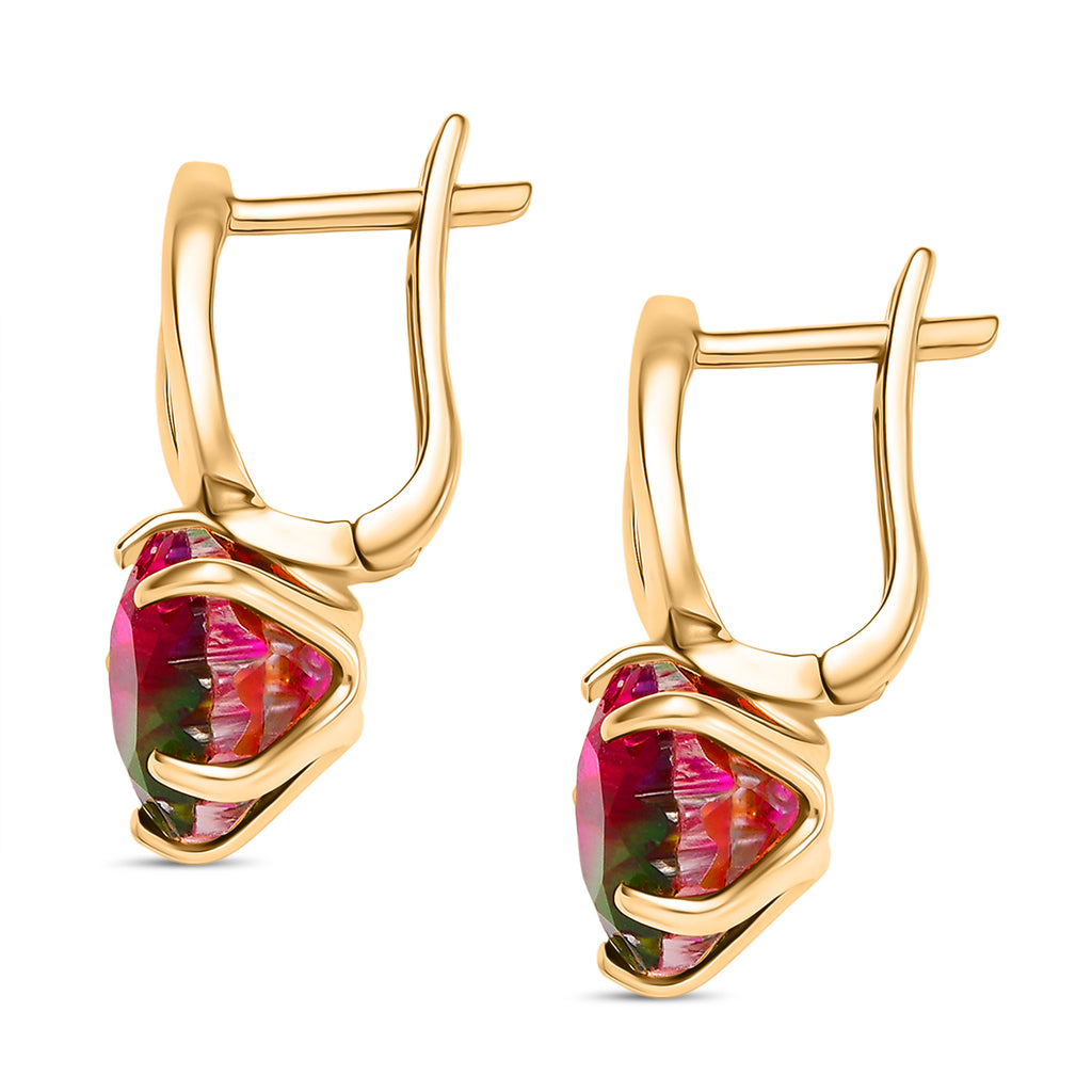 Bloom Flare - D joy Wassermelonen Quarz Triplette Ohrringe 925 Silber 750 Gelb Vergoldet  (5-10 Werktage Lieferzeit) ca. 7,58 ct.