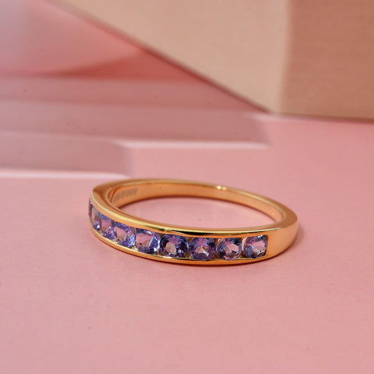AA Tansanit Ring 925 Silber vergoldet (Größe 18.00) ca. 0.98 ct