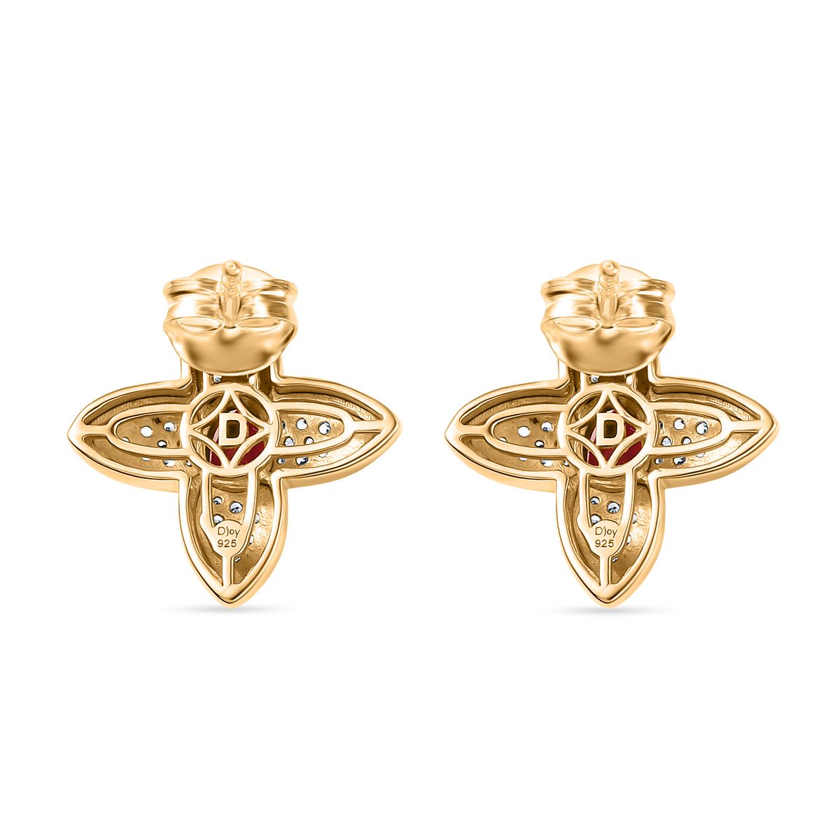 Garten der Kronjuwelen- D'joy Afrikanischer Rubin (Fissure gefüllt), Weißer Zirkon Ohrringe 925 Silber 750 Gelbgold Vermeil ca. 1.78 ct