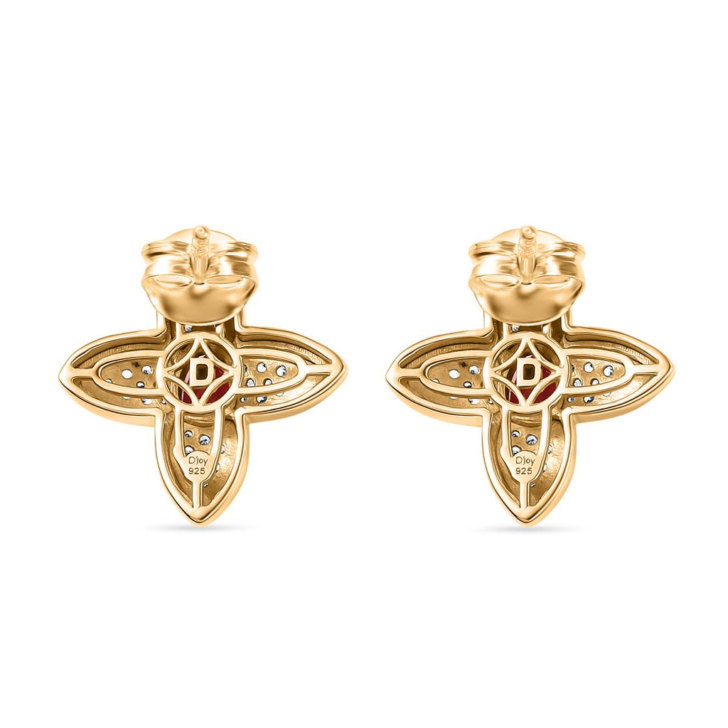 Garten der Kronjuwelen- D'joy Afrikanischer Rubin (Fissure gefüllt), Weißer Zirkon Ohrringe 925 Silber 750 Gelbgold Vermeil ca. 1.78 ct