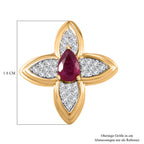 Garten der Kronjuwelen- D'joy Afrikanischer Rubin (Fissure gefüllt), Weißer Zirkon Ohrringe 925 Silber 750 Gelbgold Vermeil ca. 1.78 ct