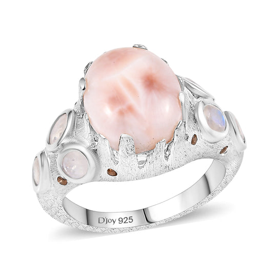 D’joy AA Natrolith, Regenbogen Mondstein Ring 925 Silber rhodiniert (Größe 19.00) ca. 5,58 ct