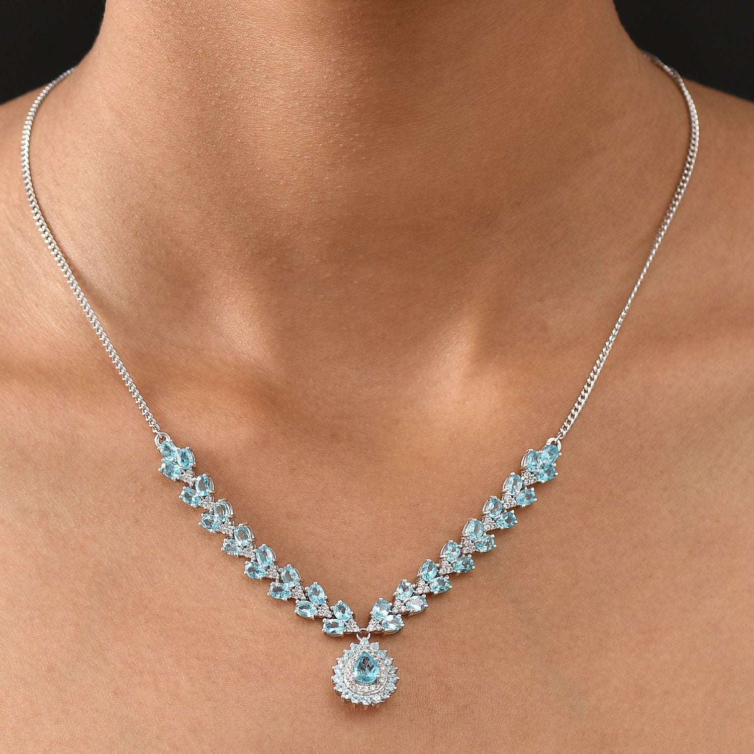D joy AA Betroka Blauer Apatit Halskette ca. 45 cm 925 Silber rhodiniert ca. 8,66 ct.