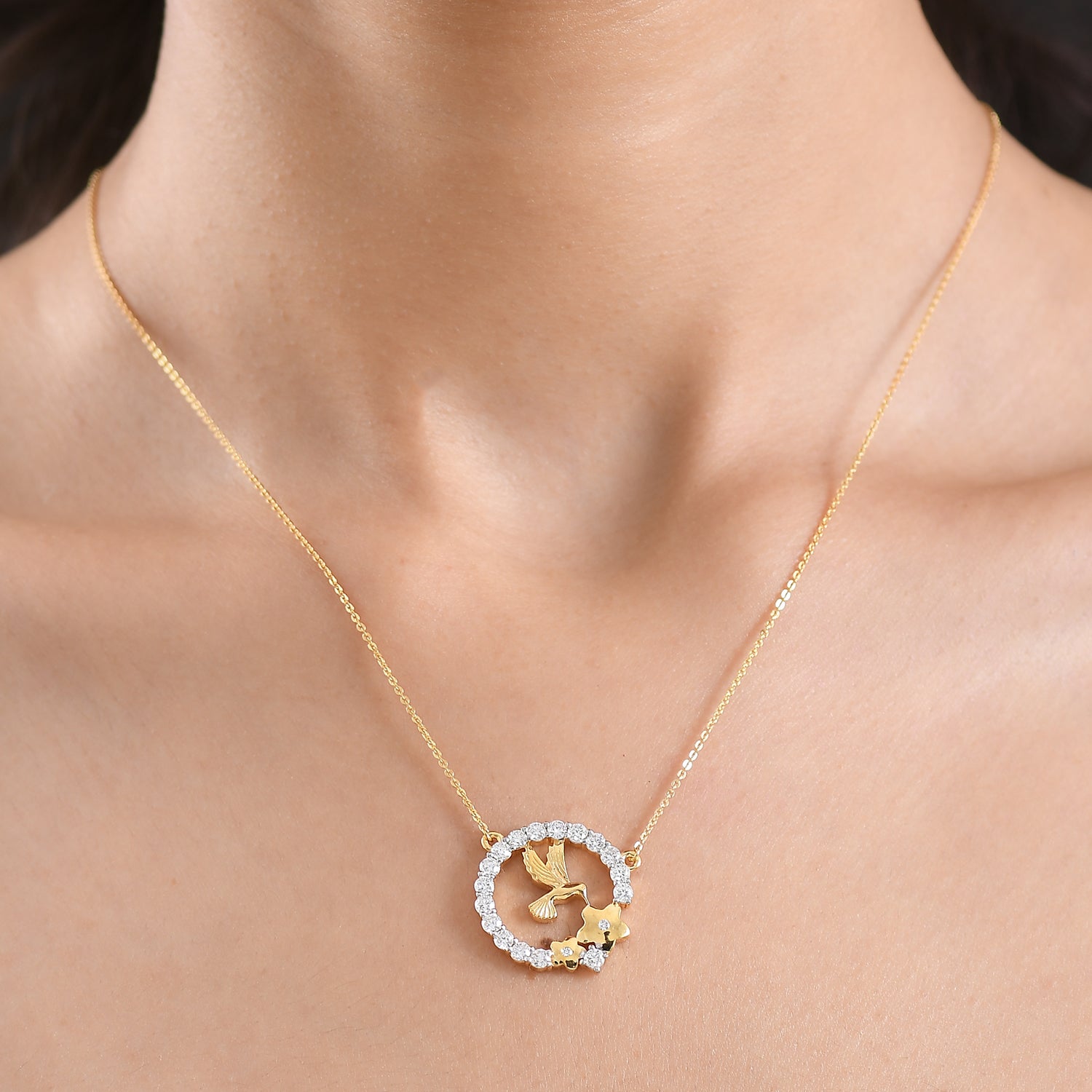 D'Joy Moissanit Halskette ca. 45 cm 925 Silber 750 Gelbgold Vermeil ca. 0,87 ct.