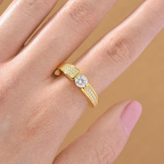 Moissanit Ring 925 Silber vergoldet (Größe 17.00) ca. 0,70 ct