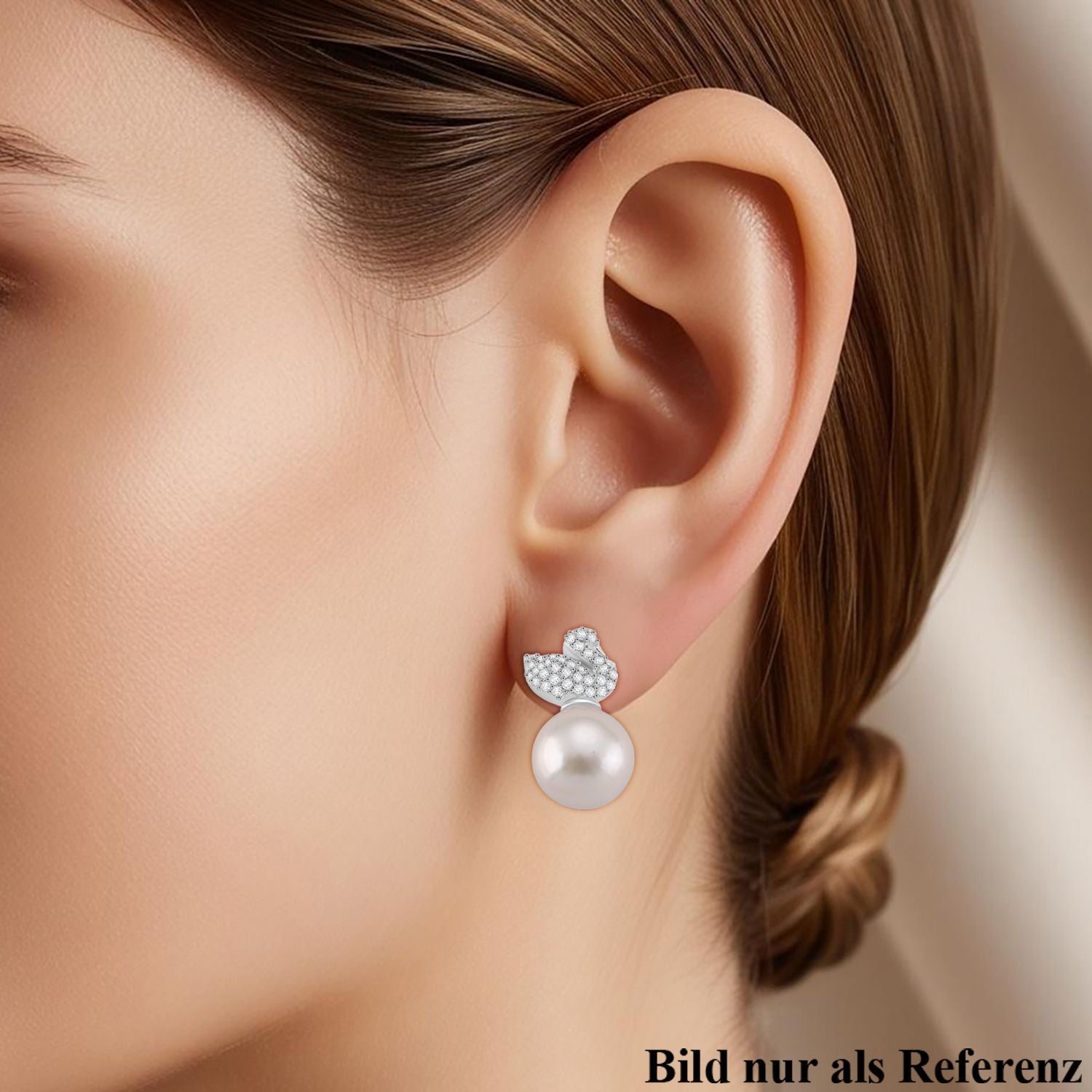 Weiße Edison Perle (9-10mm), Moissanit Ohrringe 925 Silber rhodiniert