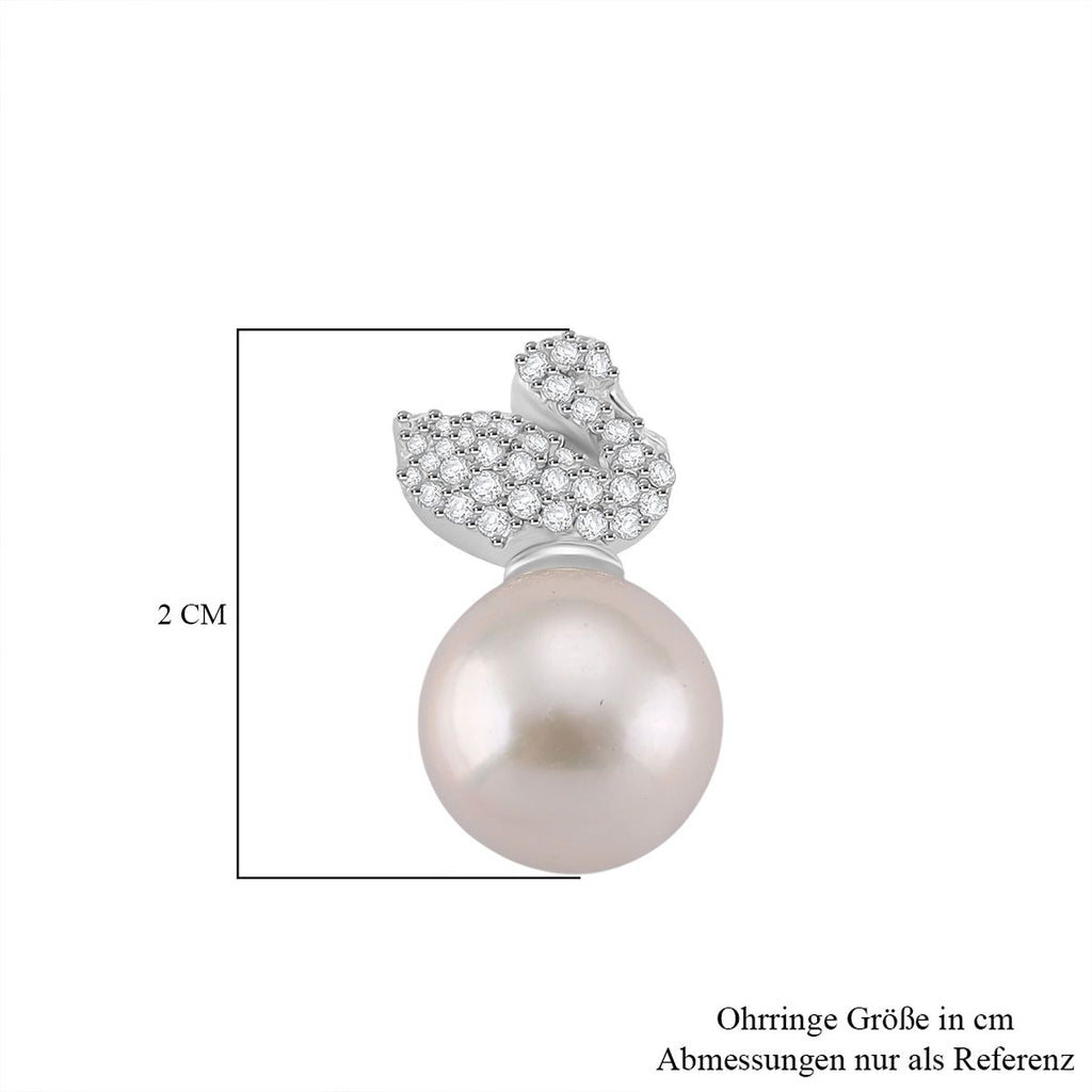 Weiße Edison Perle (9-10mm), Moissanit Ohrringe 925 Silber rhodiniert