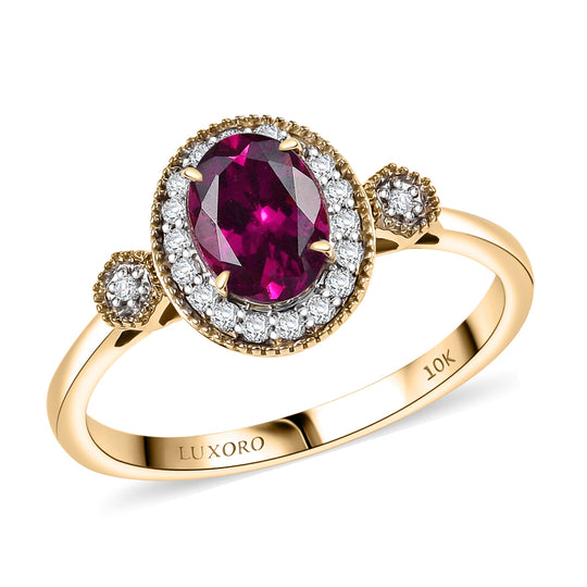 LUXORO AAA Radiant Ember Granat, Weißer Diamant Ring 417 Gold (Größe 17.00)   (10-16 Werktage Lieferzeit) ca. 1,68 ct