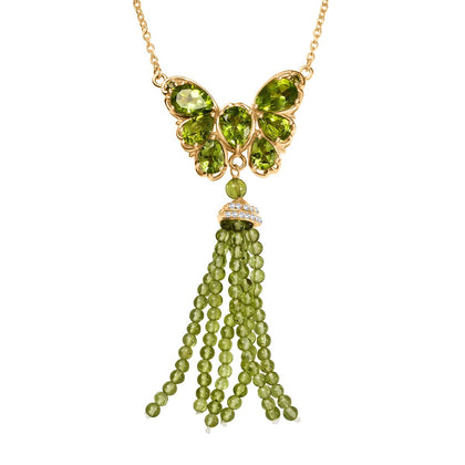 D'joy Natürlicher Peridot Halskette ca. 45 cm 925 Silber 750 Gelbgold Vermeil ca. 22.53 ct