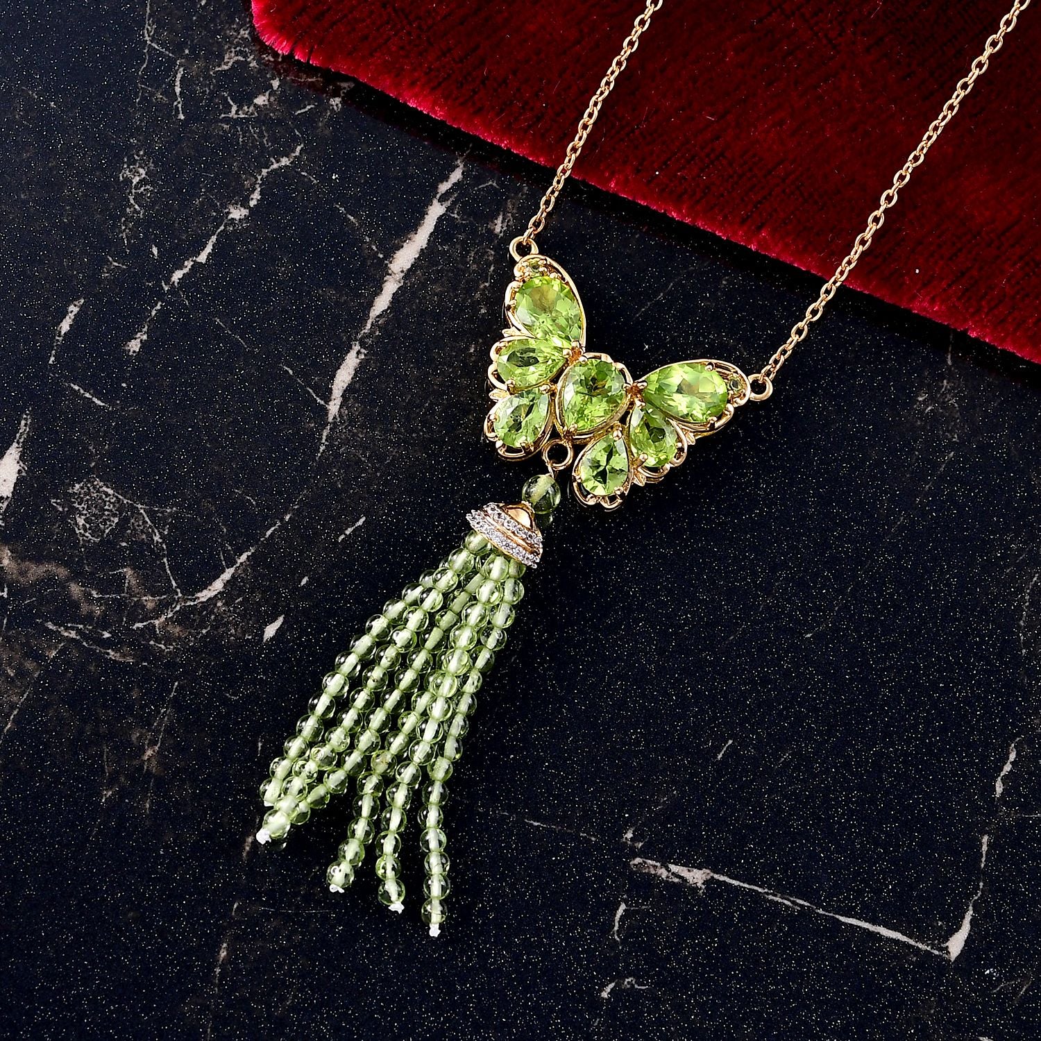 D'joy Natürlicher Peridot Halskette ca. 45 cm 925 Silber 750 Gelbgold Vermeil ca. 22.53 ct