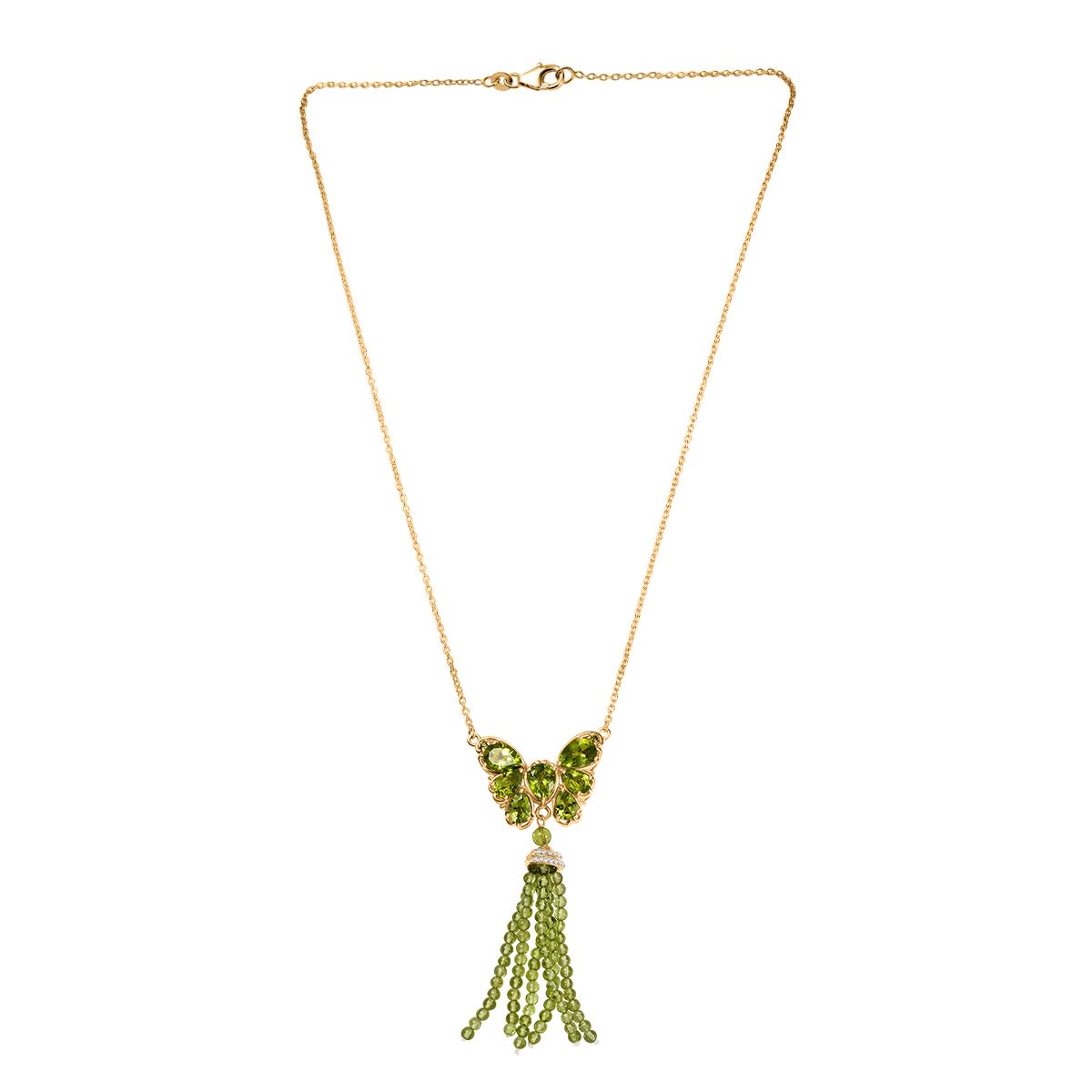 D'joy Natürlicher Peridot Halskette ca. 45 cm 925 Silber 750 Gelbgold Vermeil ca. 22.53 ct