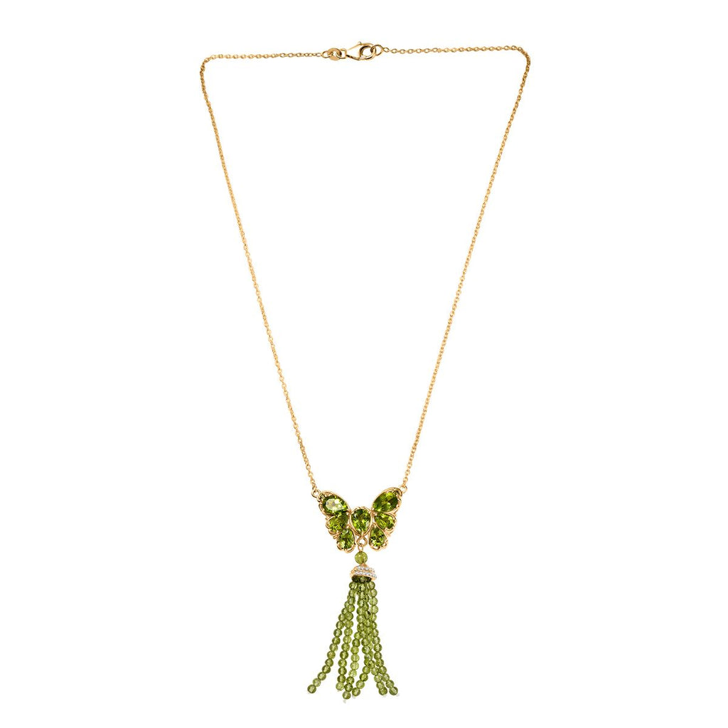 D'joy Natürlicher Peridot Halskette ca. 45 cm 925 Silber 750 Gelbgold Vermeil ca. 22.53 ct