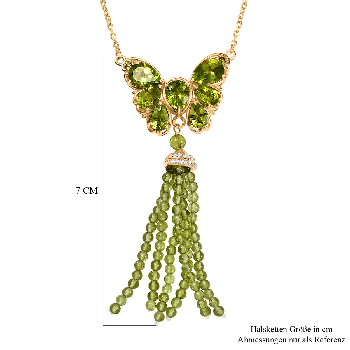 D'joy Natürlicher Peridot Halskette ca. 45 cm 925 Silber 750 Gelbgold Vermeil ca. 22.53 ct