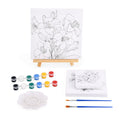 Leinwand-Malset - 3-teiliges Set mit Rosen-, Gänseblümchen- und Lilienmotiv, inklusive Farben, Mischpalette und Pinseln