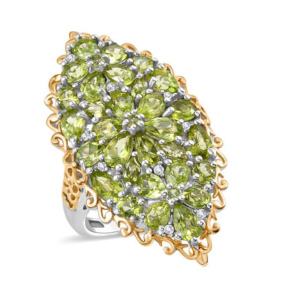 D'joy Natürlicher Peridot Ring 925 Silber Rhodiniert und 750 Gelbgold Vermeil (Größe 21.00) ca. 5.60 ct