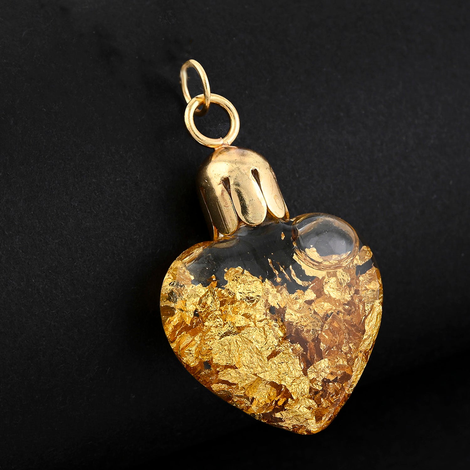 EXKLUSIV AUS ITALIEN - Handgefertigter Herz-Anhänger mit echtem Blattgold in edler Glasflasche, 916er Gold