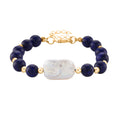 Lapislazuli, Weiße Keshi Perle Armband, ca. 18cm mit 5cm extender, Reine Legierung goldfarben