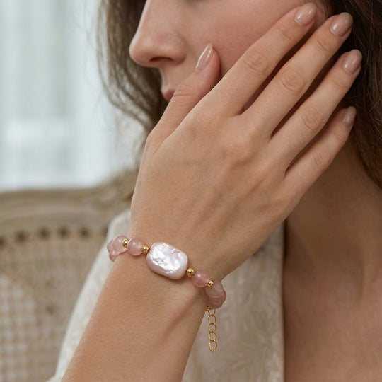 Grüner Aventurin, Weiße Keshi Perle Armband, ca. 18cm mit 5cm extender, Reine Legierung goldfarben