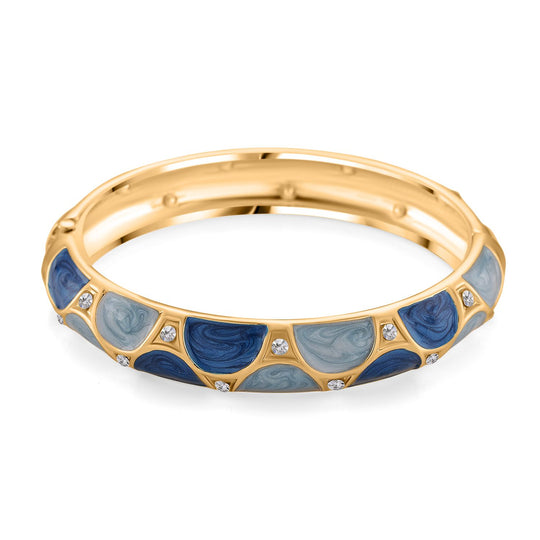 Emaille-Armreif mit halbmondförmigem Muster in Lila und Blau, verziert mit weißen Kristallen, ca. 18,5 cm