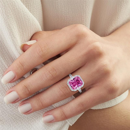 LUSTRO STELLA - Rosa Zirkonia, Weißer Zirkonia Ring 925 Silber rhodiniert (Größe 17.00)