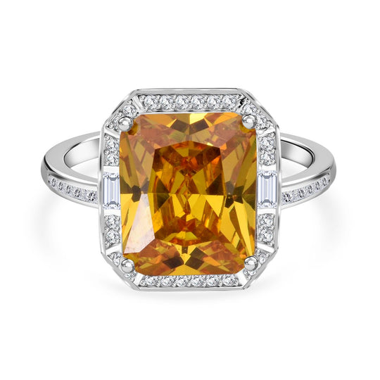 LUSTRO STELLA - Gelber saphir-farbener Zirkonia, Weißer Zirkonia Ring 925 Silber rhodiniert (Größe 20.00) 11.70 ct