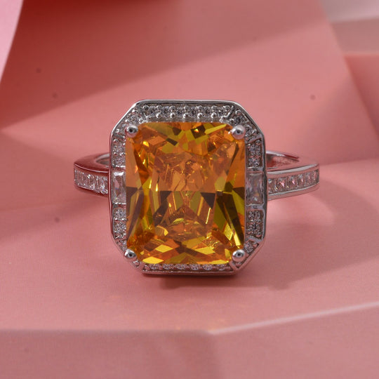 LUSTRO STELLA - Gelber saphir-farbener Zirkonia, Weißer Zirkonia Ring 925 Silber rhodiniert (Größe 20.00) 11.70 ct