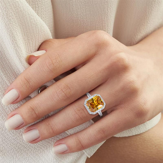 LUSTRO STELLA - Gelber saphir-farbener Zirkonia, Weißer Zirkonia Ring 925 Silber rhodiniert (Größe 20.00) 11.70 ct