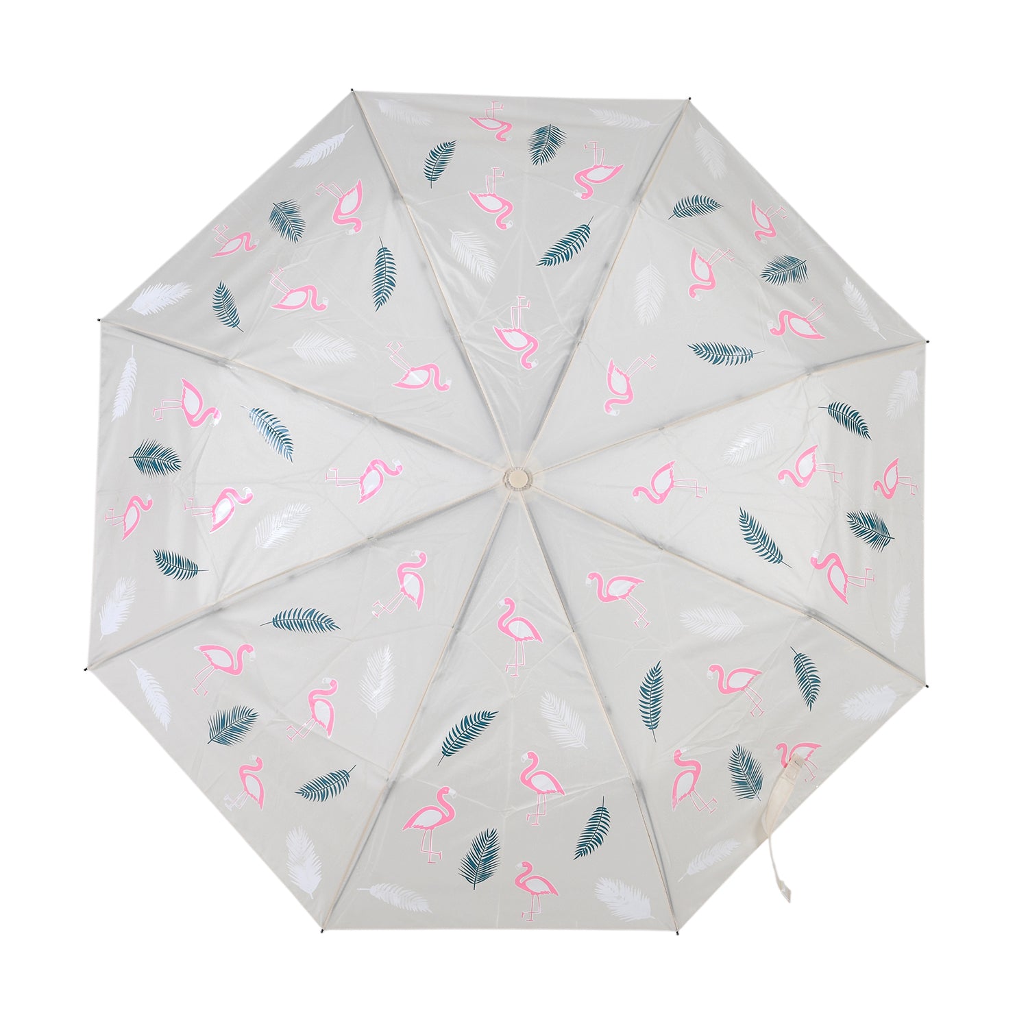 Farbwechsel-Regenschirm mit Flamingo-Motiv, Durchmesser 103 cm, Länge 32 cm, Beige