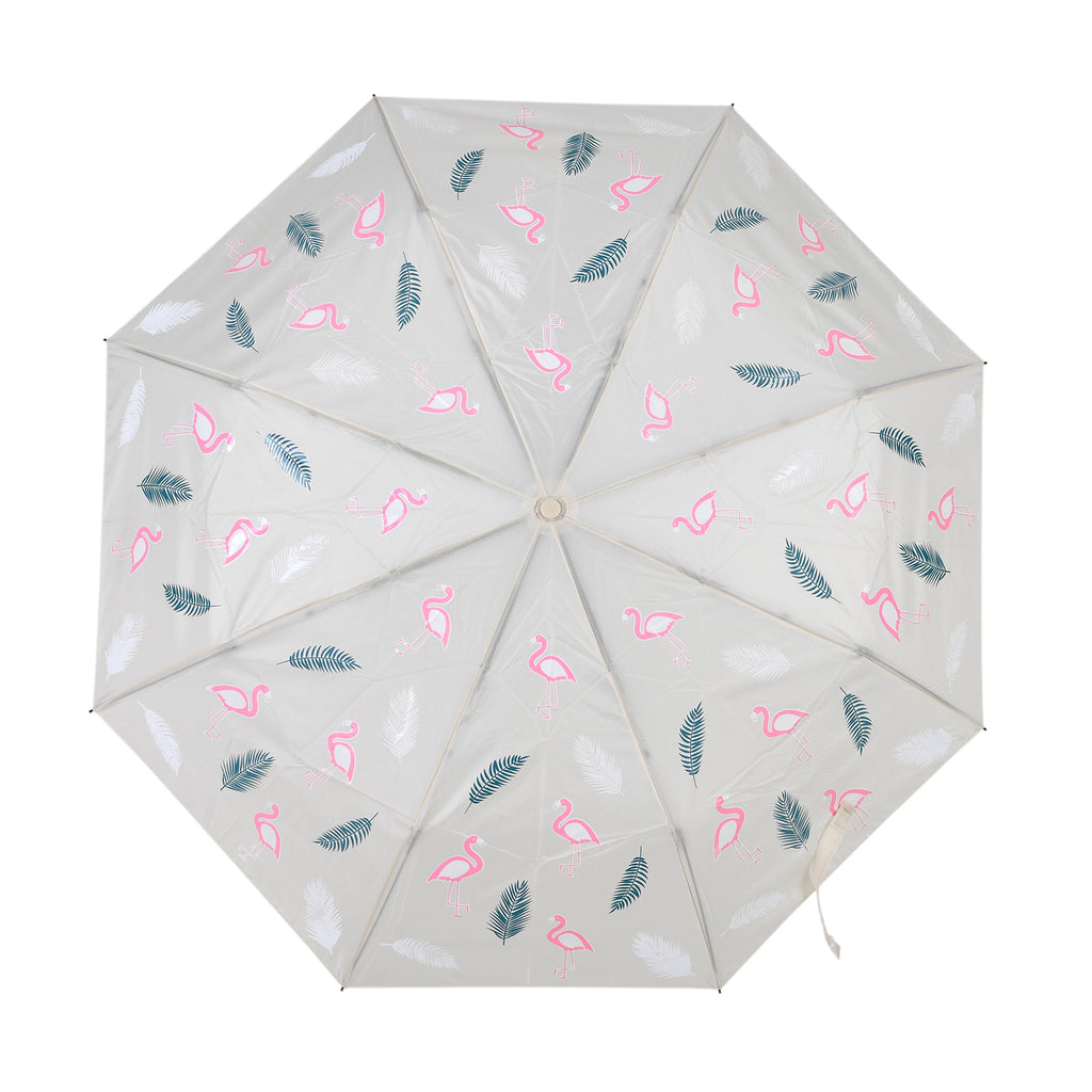 Farbwechsel-Regenschirm mit Flamingo-Motiv, Durchmesser 103 cm, Länge 32 cm, Beige