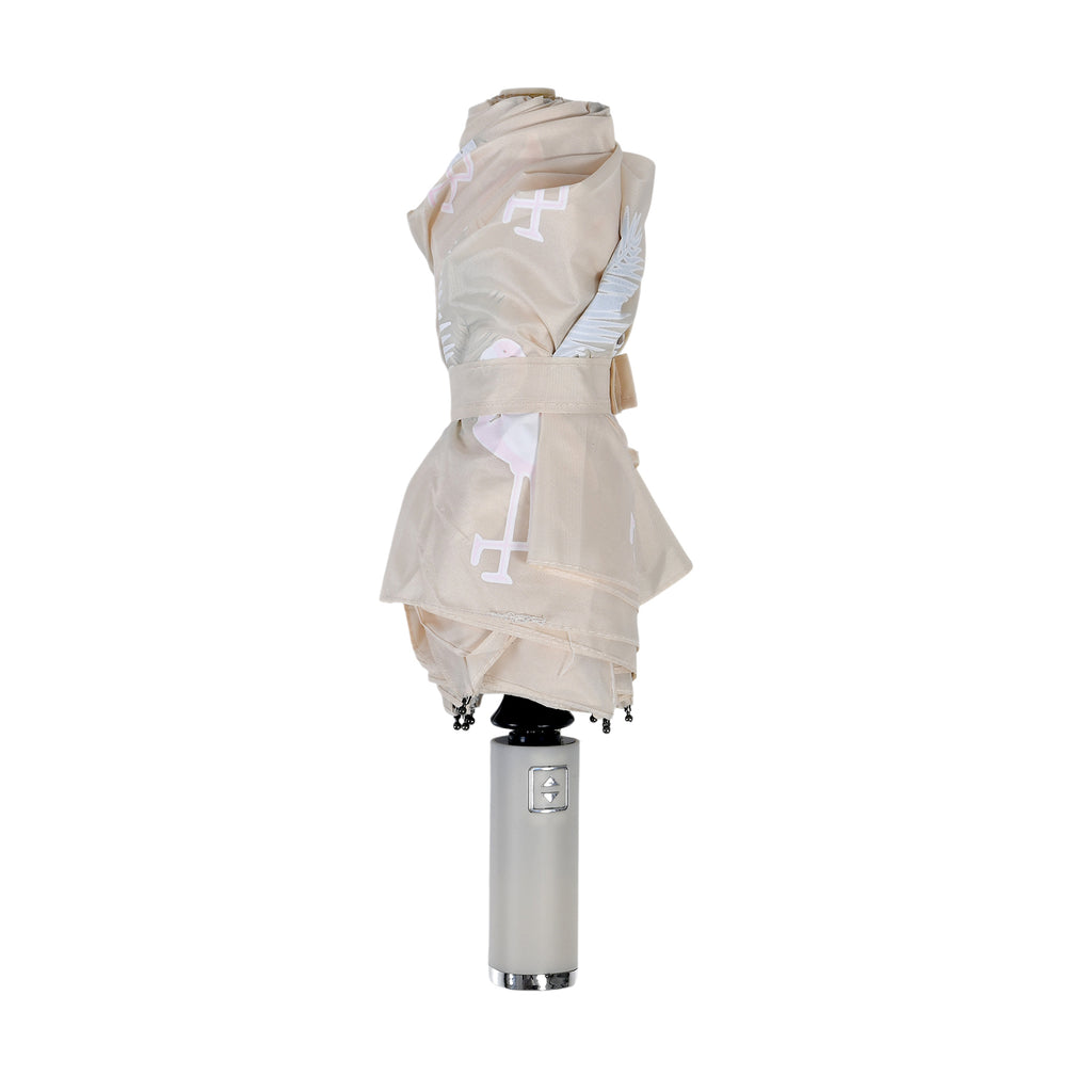 Farbwechsel-Regenschirm mit Flamingo-Motiv, Durchmesser 103 cm, Länge 32 cm, Beige