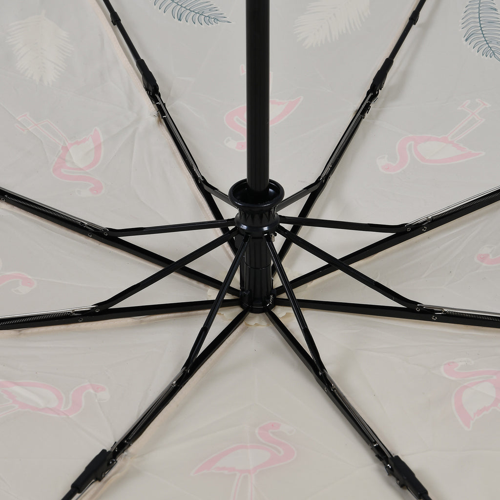 Farbwechsel-Regenschirm mit Flamingo-Motiv, Durchmesser 103 cm, Länge 32 cm, Beige