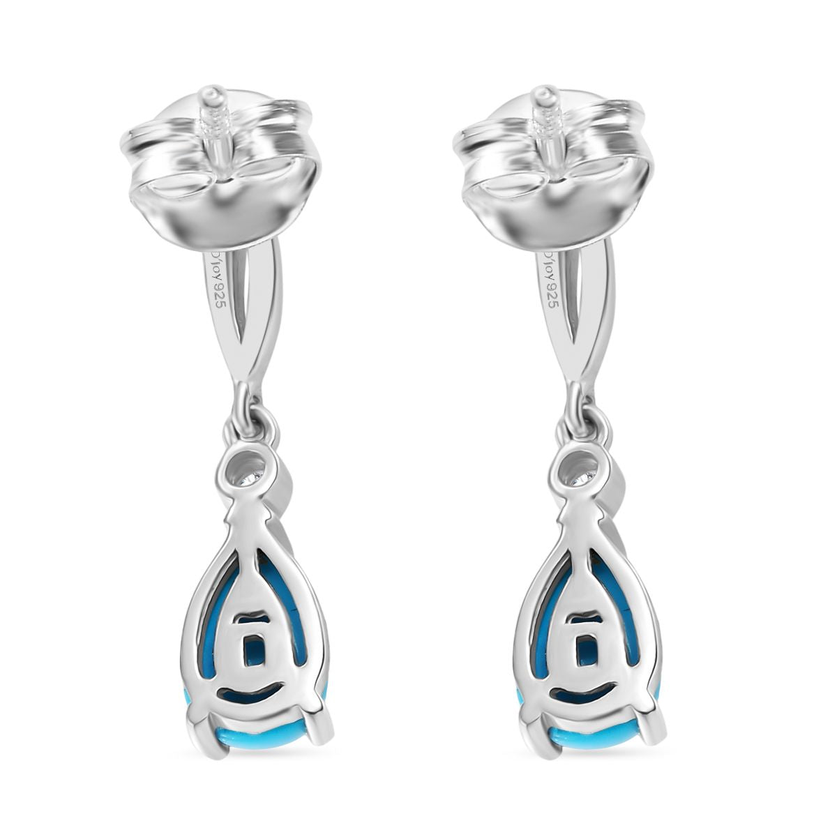 D'Joy AA Sleeping Beauty Türkis, Weißer Zirkon Ohrringe 925 Silber platiniert und vergoldet ca. 1.53 ct