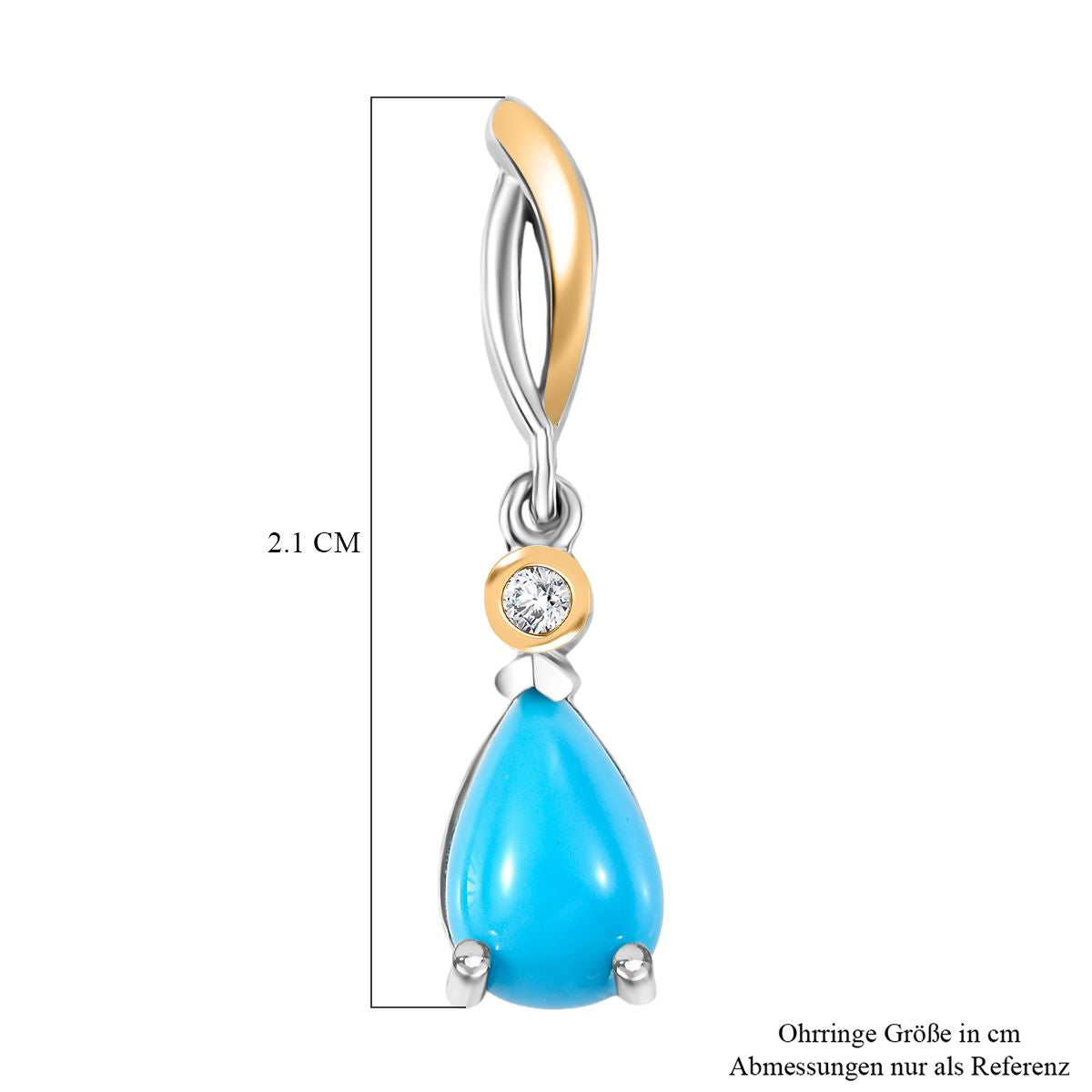 D'Joy AA Sleeping Beauty Türkis, Weißer Zirkon Ohrringe 925 Silber platiniert und vergoldet ca. 1.53 ct
