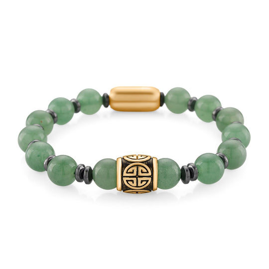 Grüner Aventurin, Hämatit Armband ca. 20 cm Reiner Edelstahl gelb vergoldet ca. 160,00 ct.